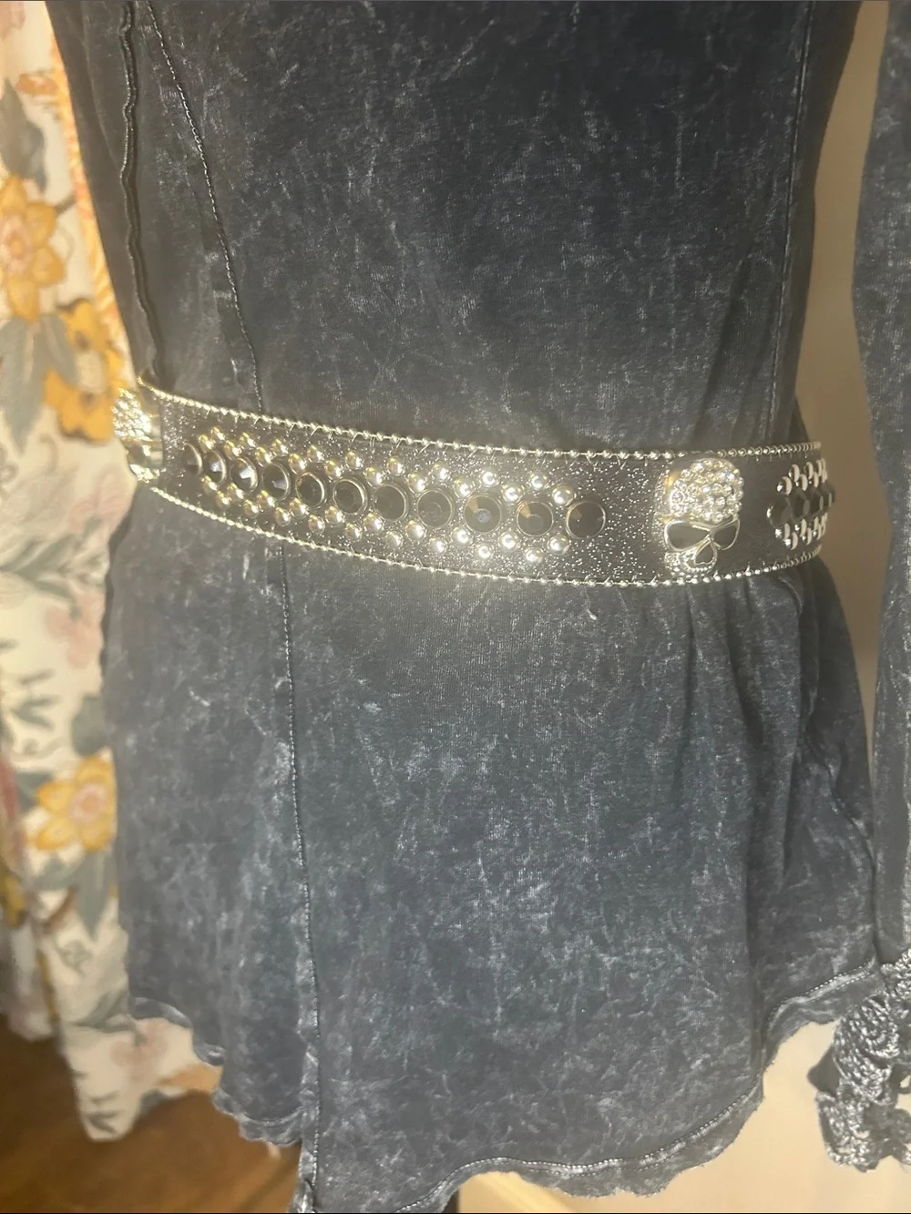 Black /silver Western Rhinestone Belt & necklace Womens Accessory